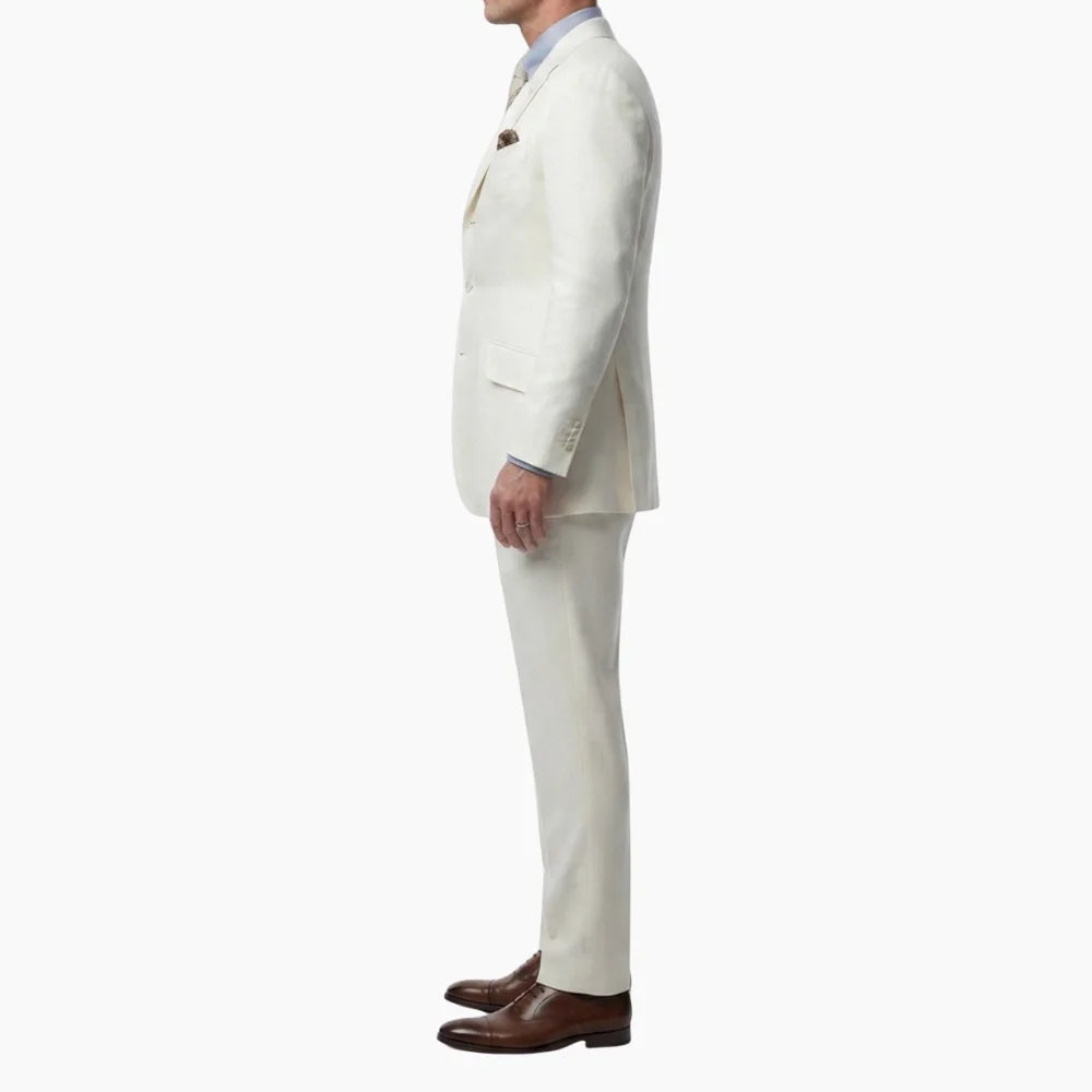 Men’s off white suit jacket with flap waist pockets