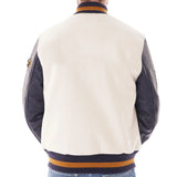 Wool Off White Varsity Jacket With Purple Leather Sleeves