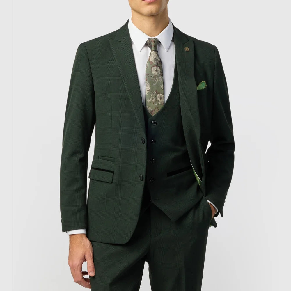 Men’s Three Piece Slim Fit Olive Green Suit