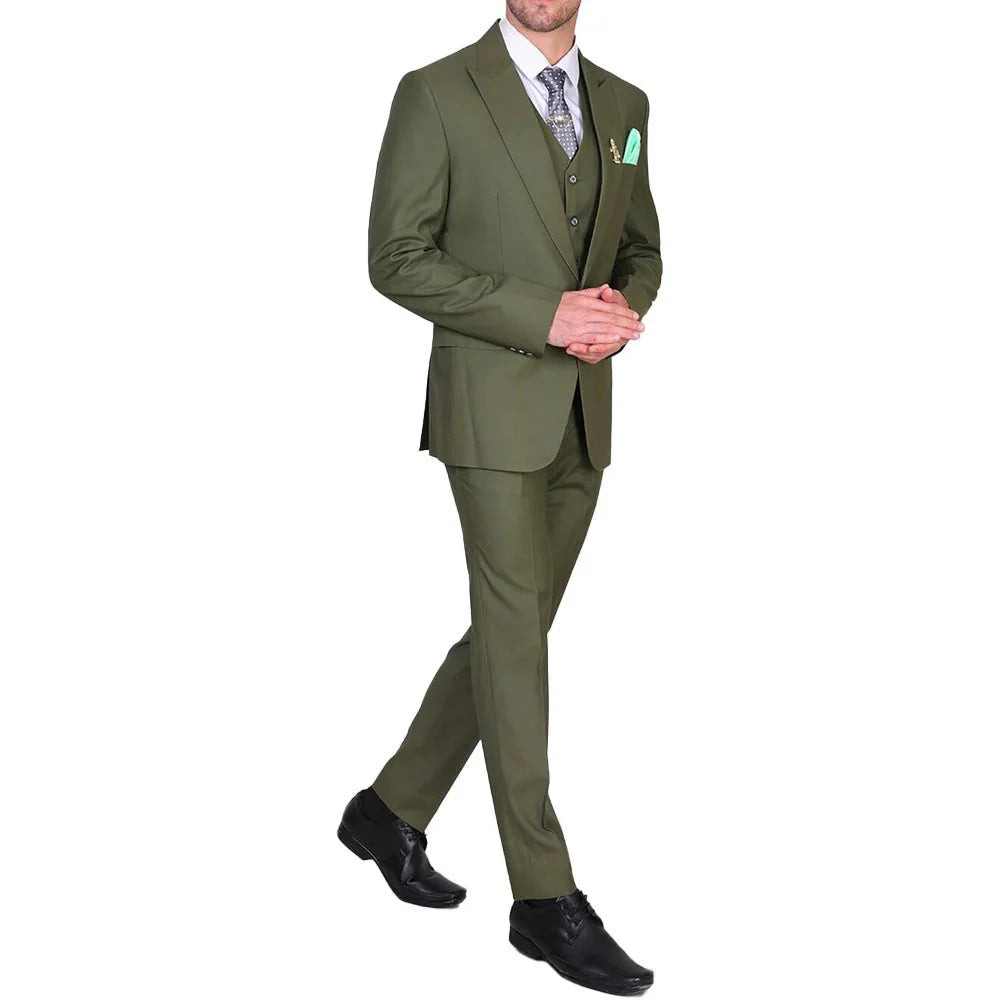 Three Piece Olive Green Suit Men's Trendy Jacket Three Piece Olive Green Suit Men's Trendy Jacket