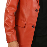 Men’s Notch Lapel Burnt Orange Leather Blazer Jacket