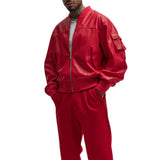 Men's Oversized Red Leather Bomber Jacket
