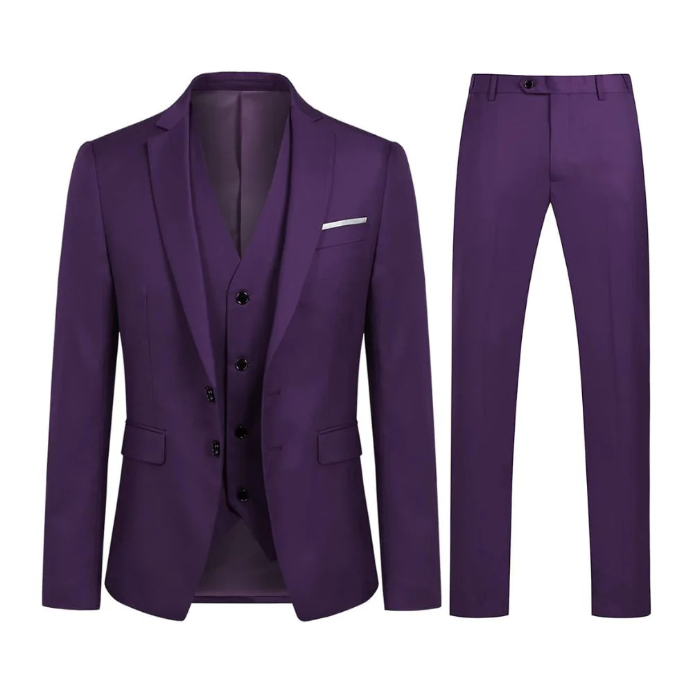Slim fit Purple Men’s Three Piece Suit with Notch Lapel