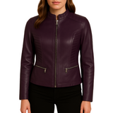 Slim Fit Biker Purple Leather Jacket