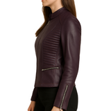 Women Slim Fit Biker Purple Leather Jacket