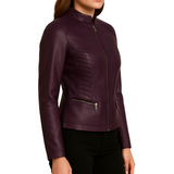 Women Slim Fit Biker Purple Jacket