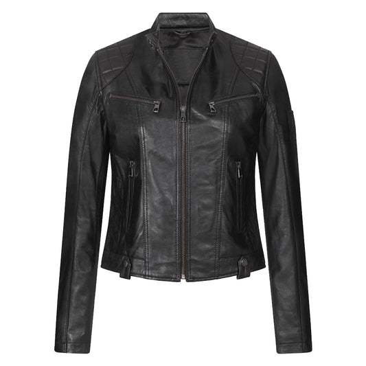 Olivia Slim Fit Womens Black Leather Moto Jacket