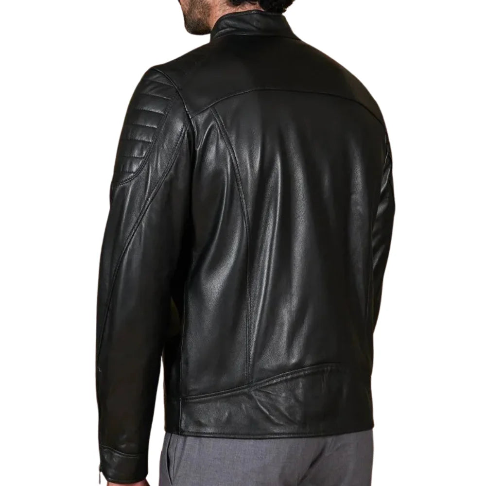Men's Quilted Black Cafe Racer Leather Jacket