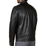 Men's Quilted Black Cafe Racer Leather Jacket