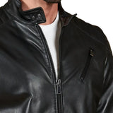 Men's Quilted Black Cafe Racer Leather Jacket