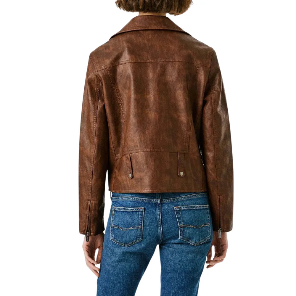 Women’s Brown Quilted Leather Moto Jacket