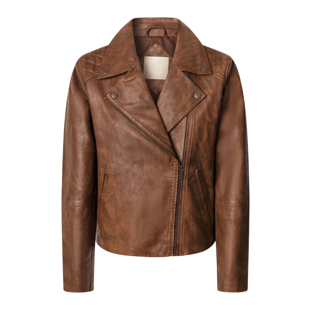 Women’s Brown Quilted Leather Moto Jacket