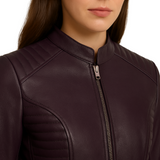 Women Slim Fit Purple Leather Jacket