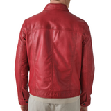 Mens Red Vintage Real Leather Trucker Jacket Mens