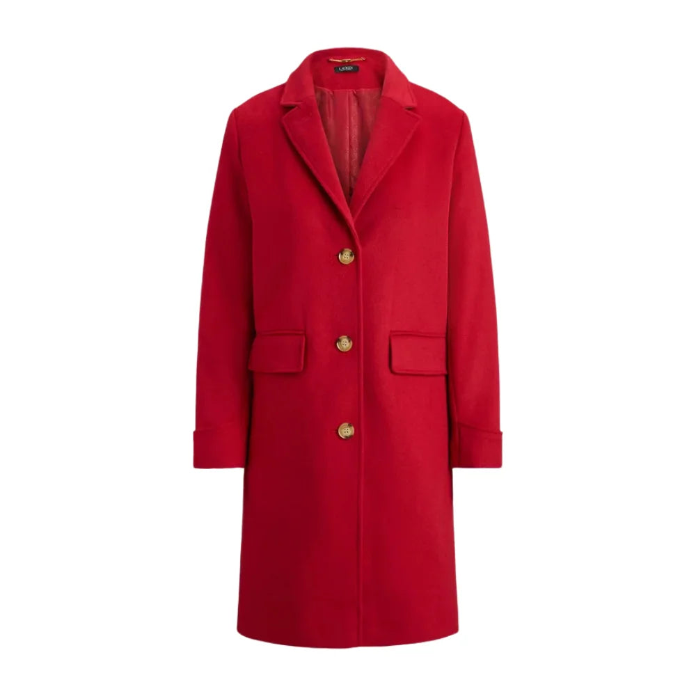 Women's Red Single Breasted Red Wool Blend Coat