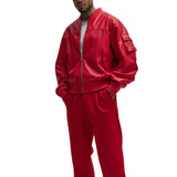 Men’s Oversized Red Leather Bomber Jacket