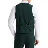 Back view of the royal green double-breasted waistcoat from the men's 3 piece suit, showcasing the adjustable back strap and tailored fit.