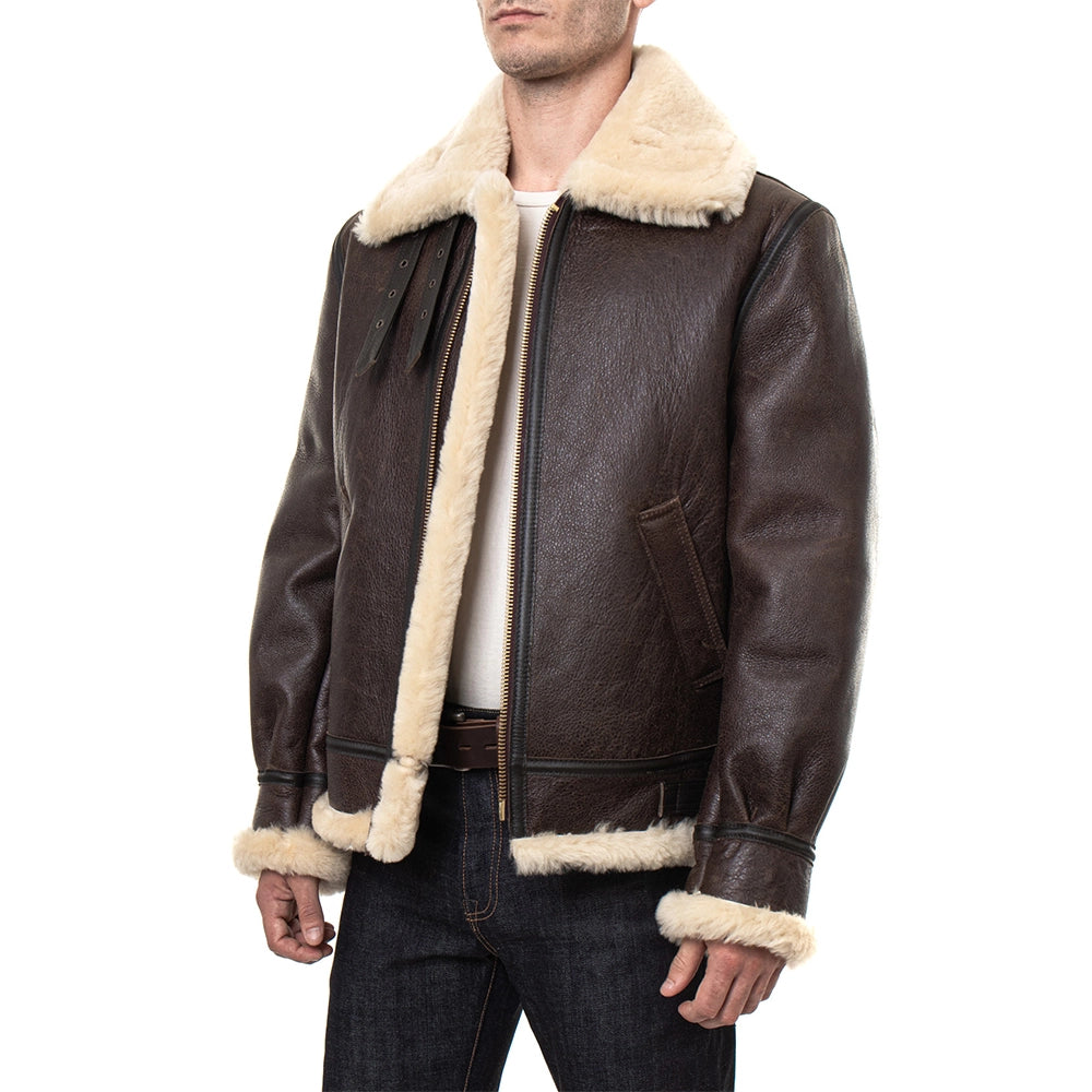 Leon Mens Leather Brown Shearling Jacket