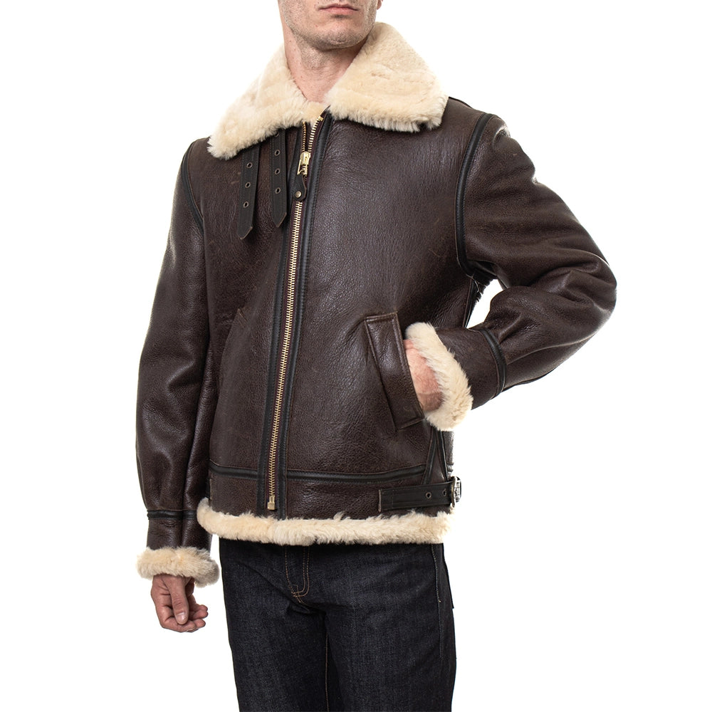 Leon Mens Leather Brown Shearling Jacket