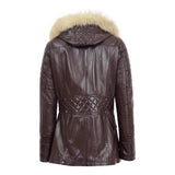 Women’s Ariel Brown Sheepskin Leather Duffle Coat with Removable Sherpa Hood