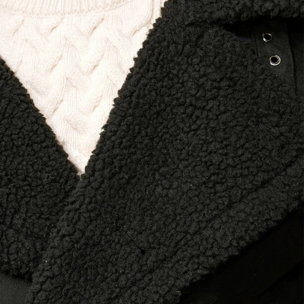 Double Breasted Sherpa Winter Coat Men Black