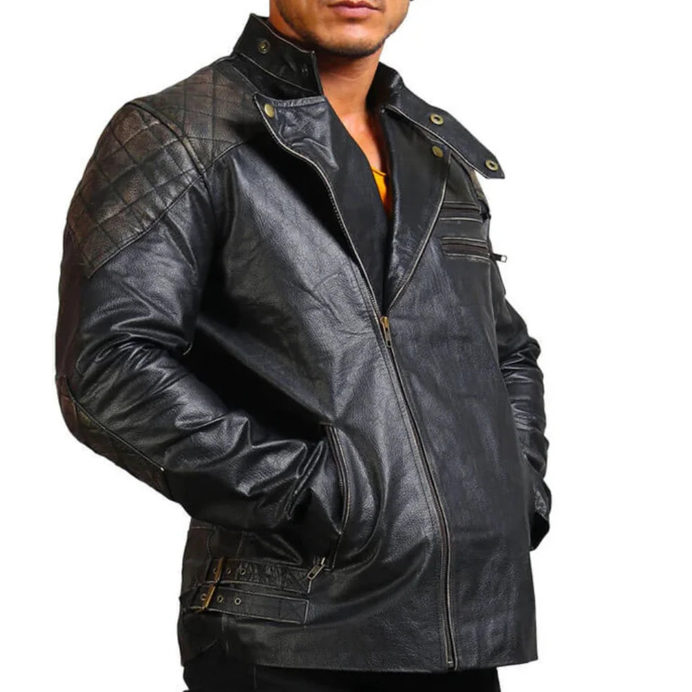 Men's Asymmetrical Skull Leather Jacket