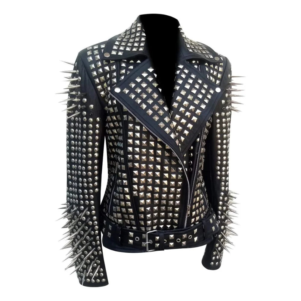 Spikes Studded Black Ladies Brando Leather Jacket