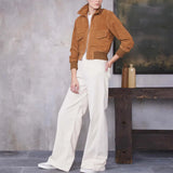Womens Camel Lauren Brown Suede Bomber Jacket
