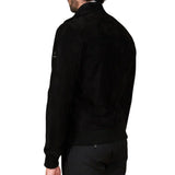 Mens Sheepskin Black Suede Leather Bomber Jacket