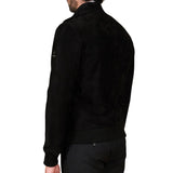 Men's Suede Leather Black Bomber Jacket