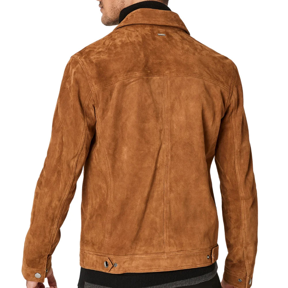 Logan Light Brown Trucker Suede Jacket