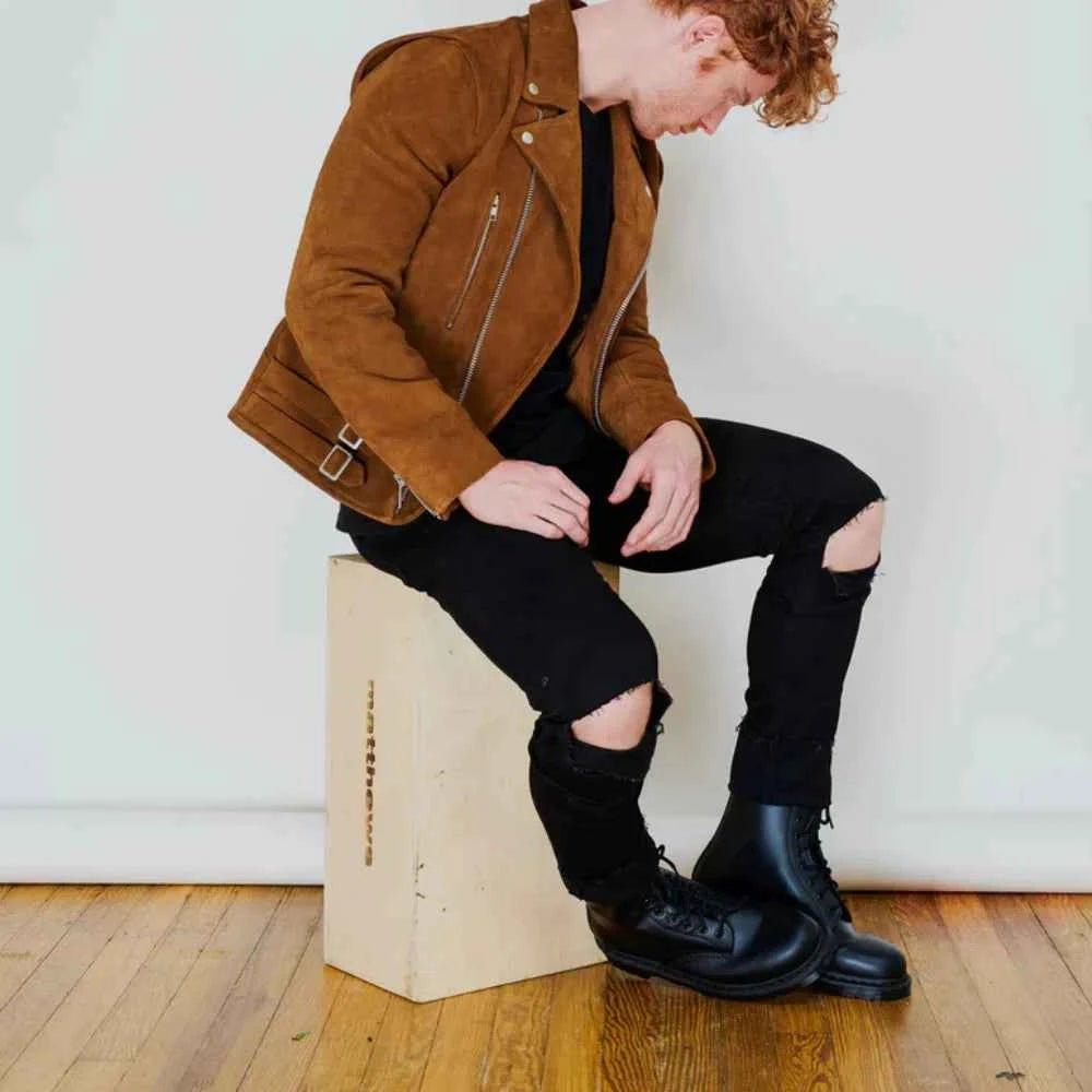 Men's Brown Moto Suede Leather Jacket