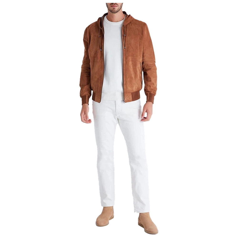 Men's Reversible Suede Jacket with Hood