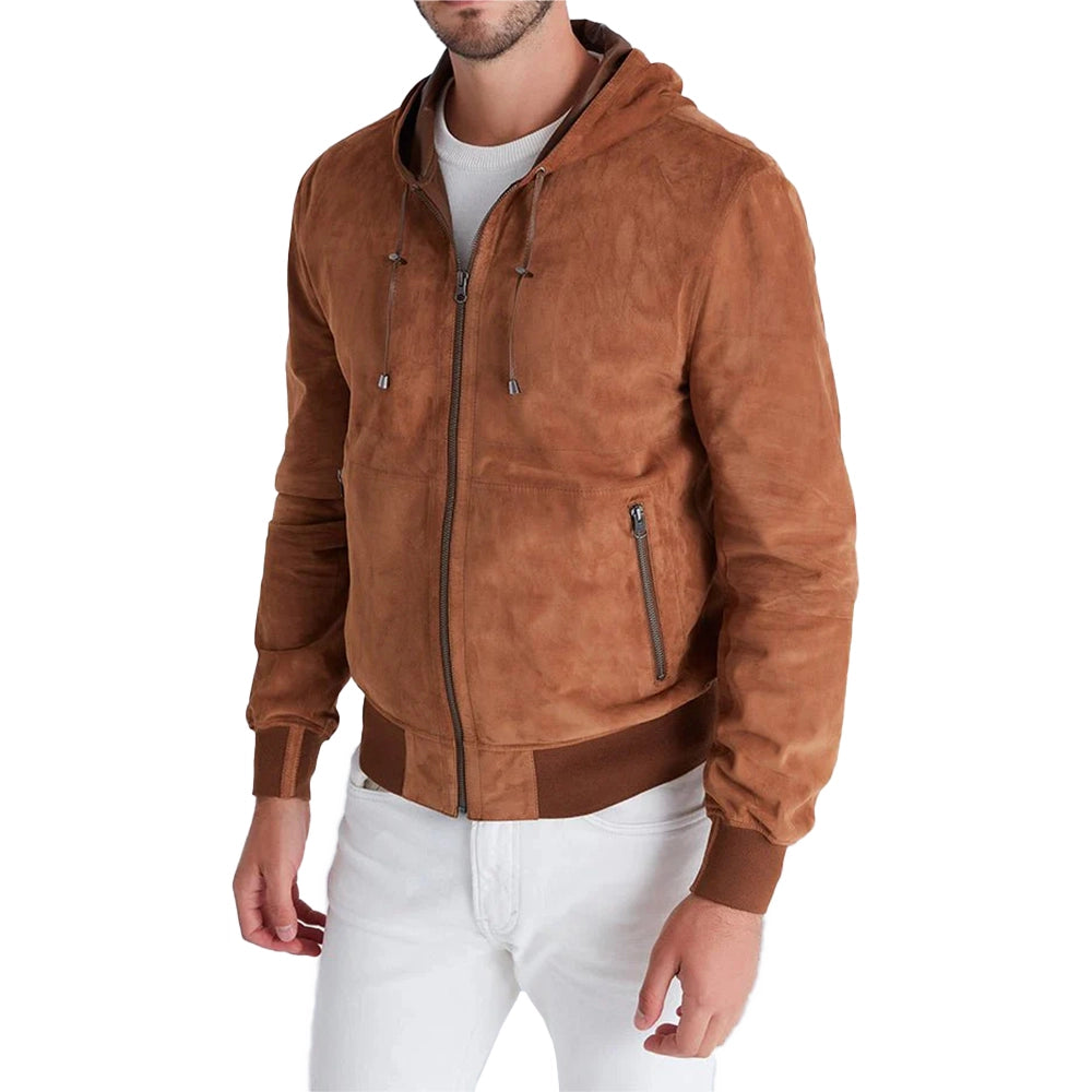 Men's Reversible Suede Jacket with Hood