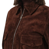 Womens Camel Lauren Brown Suede Bomber Jacket