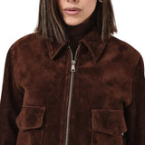Womens Camel Lauren Brown Suede Bomber Jacket