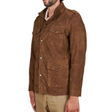 Men's Sahara Brown Suede Leather Coat With Patch Pockets
