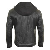 Back view of men’s tall black leather biker jacket