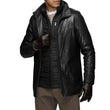 Side view of black leather walking coat for tall men