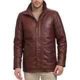 Brown lambskin leather car coat for tall men