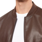 Chocolate brown leather bomber jacket for tall men