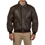 Distressed brown aviator leather jacket for tall men