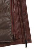 Welt pockets on tall men’s brown leather coat