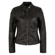Tall women’s black nubuck cowhide biker jacket front view