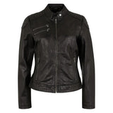 Tall women’s black nubuck cowhide biker jacket front view