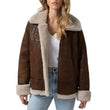 Tall women’s brown B3 shearling leather jacket front view