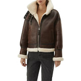 Tall women’s chocolate brown hooded B3 aviator jacket front view