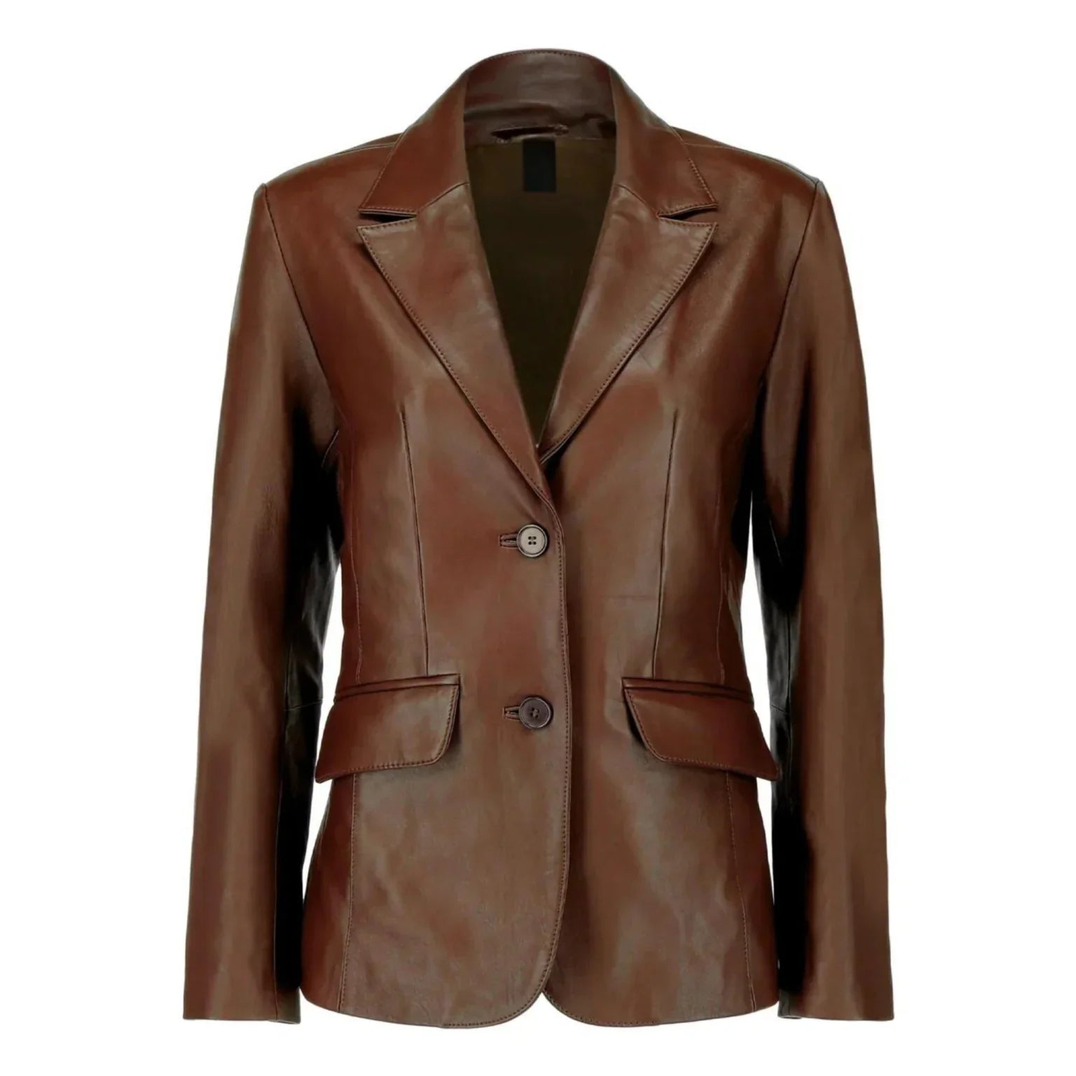 Tall women’s dark brown lambskin leather blazer front view