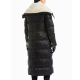 Back view of tall women’s full-length lamb leather coat