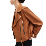 Women’s Tan Real Leather Biker Jacket - Trendy Jacket